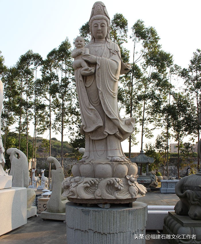 花岗岩石雕观音像_户外大型石雕观音菩萨像_惠安石雕佛像